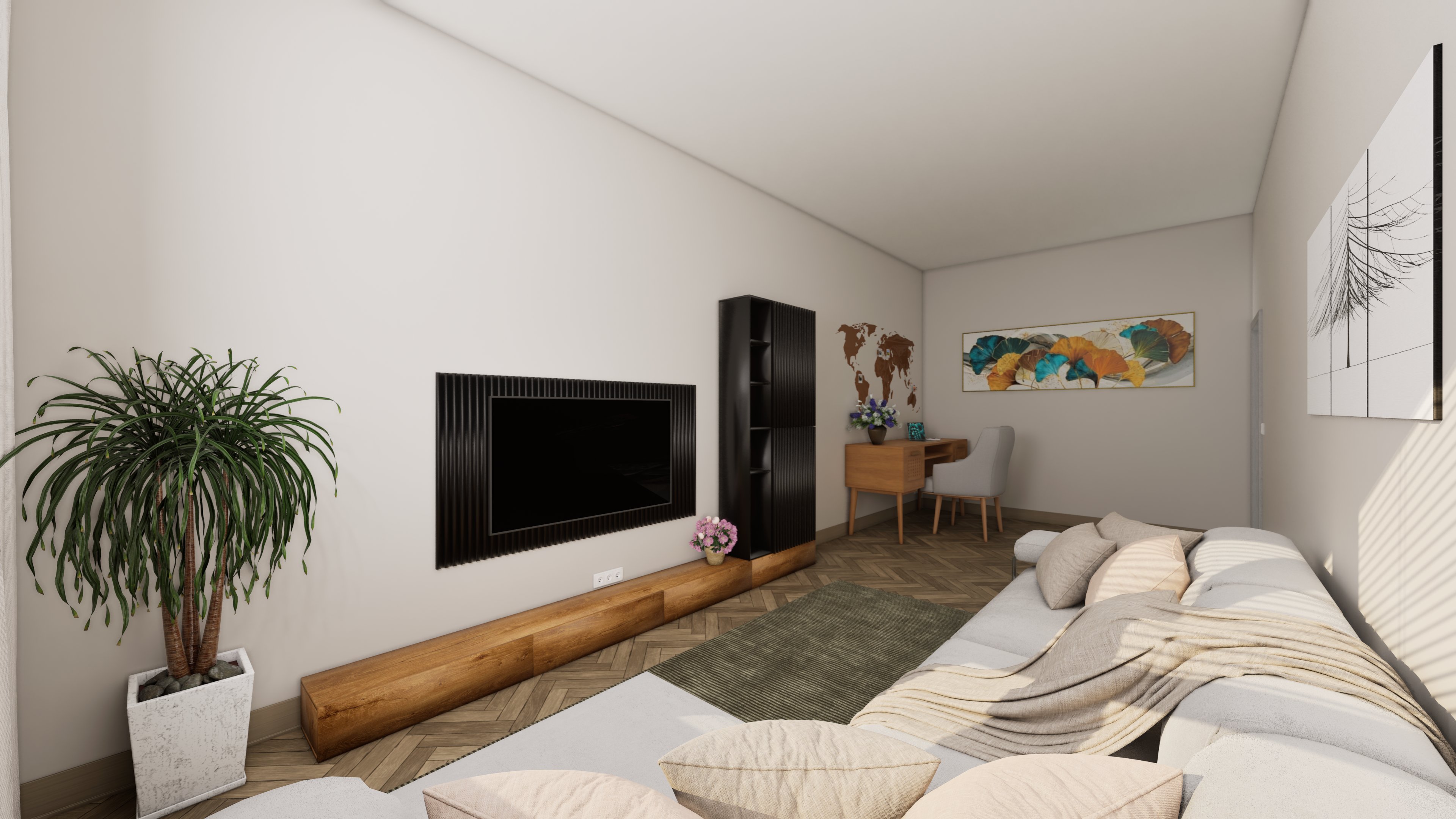 Living room with plants 3D render by NovaViz3D