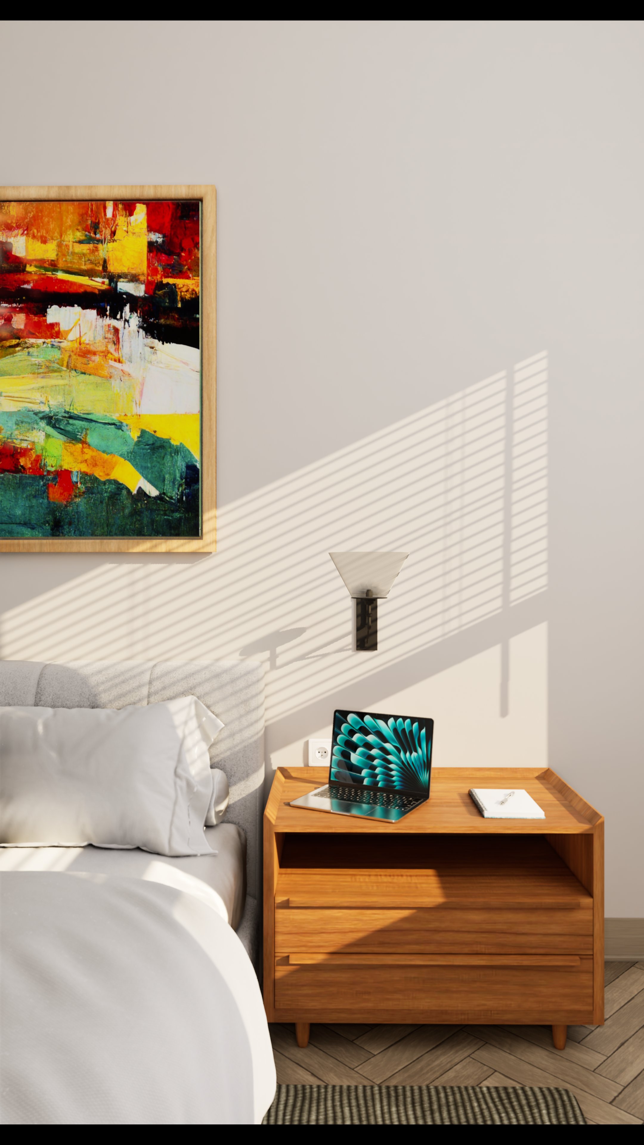 Bedroom detail nightstand 3D visualization by NovaViz3D